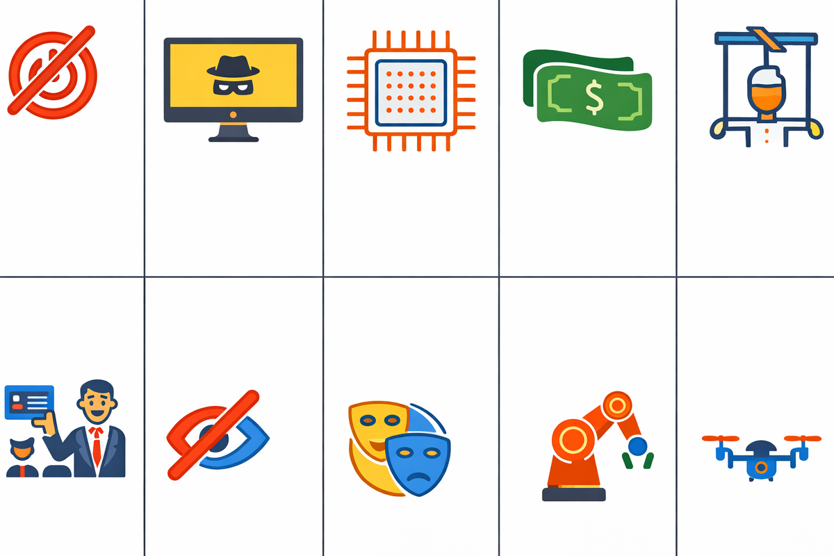 Иинфографика, иллюстрирующая потенциальные способы достижения целей и роста влияния со стороны продвинутого, но неверно настроенного искусственного интеллекта (ИИ), что является ключевой проблемой в области выравнивания ИИ (AI alignment).