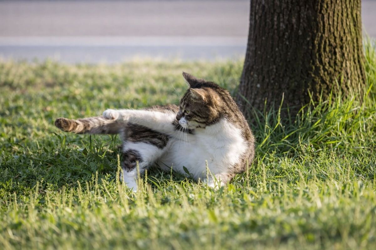 Кот гоняется за своим хвостом