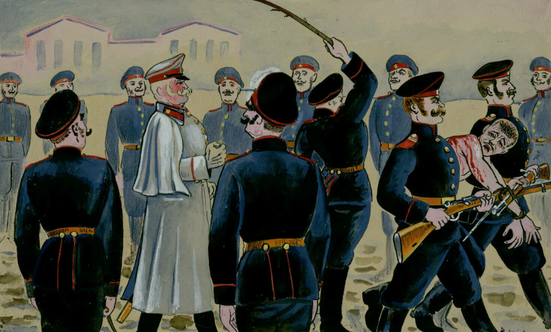 Проведение татарина через строй шпицрутенов. Момент из рассказа Л.Н. Толстого "После бала".