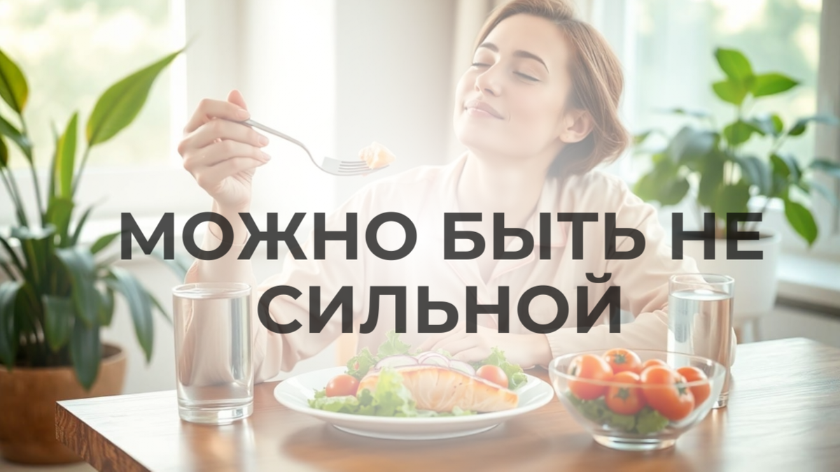 молодая женщина расслаблена, довольна и наслаждается красивой здоровой едой