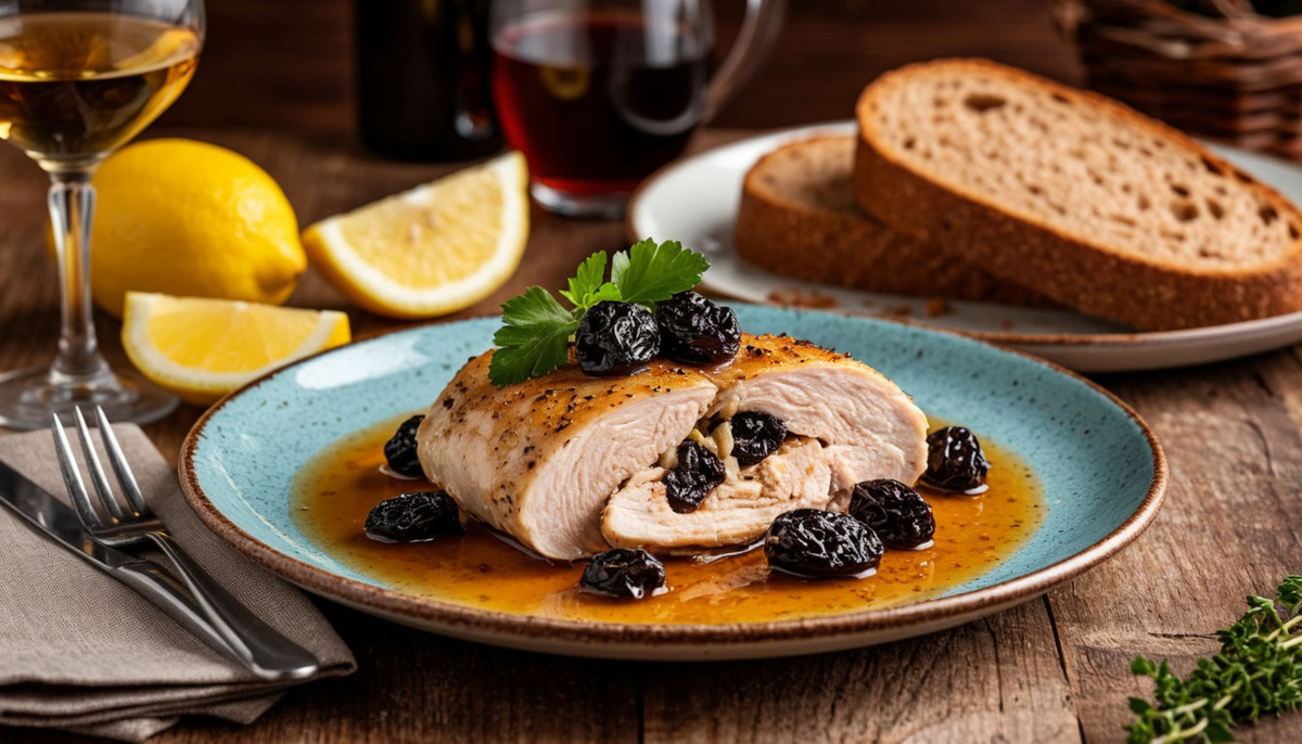 Куриная грудка с черносливом, запеченная.    «Создано с использованием искусственного интеллекта».