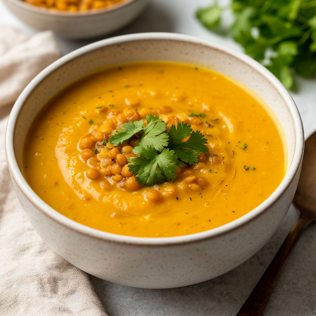 Веганский суп-пюре из чечевицы с кокосовым молоком