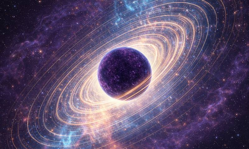 Художественное изображение Млечного Пути, где внутренние звезды движутся с релятивистскими скоростями (скорости, составляющие значительную долю скорости света, обычно от 10% и выше) вокруг плотного ядра темной материи, без черной дыры в центре. На больших расстояниях часть гало того же невидимого распределения темной материи продолжает формировать движение звезд на окраинах нашей галактики, создавая характерную кривую вращения. Автор: Валентина Креспи и др.