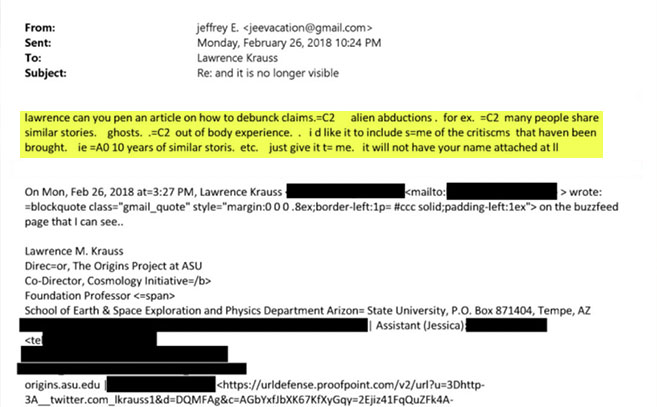 Письмо, в котором Эпштейн просит Краусса дискредитировать внетелесный опыт, похищения и истории о призраках