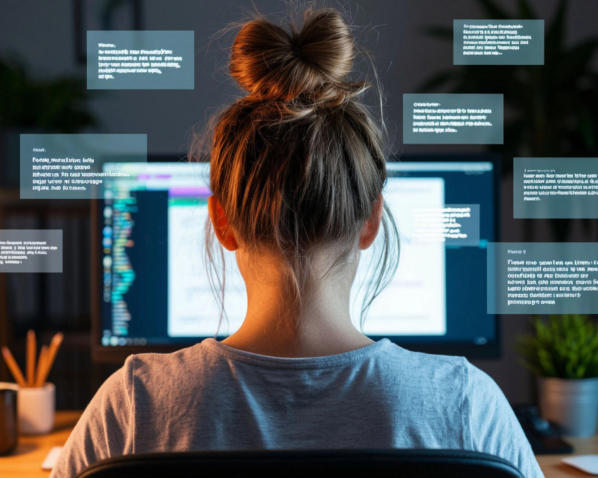 Девушка работает за компьютером удаленно