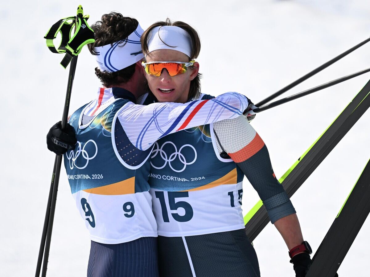    Российский спортсмен Савелий Коростелев после финиша в скиатлоне на зимних Олимпийских играх 2026 | © РИА Новости