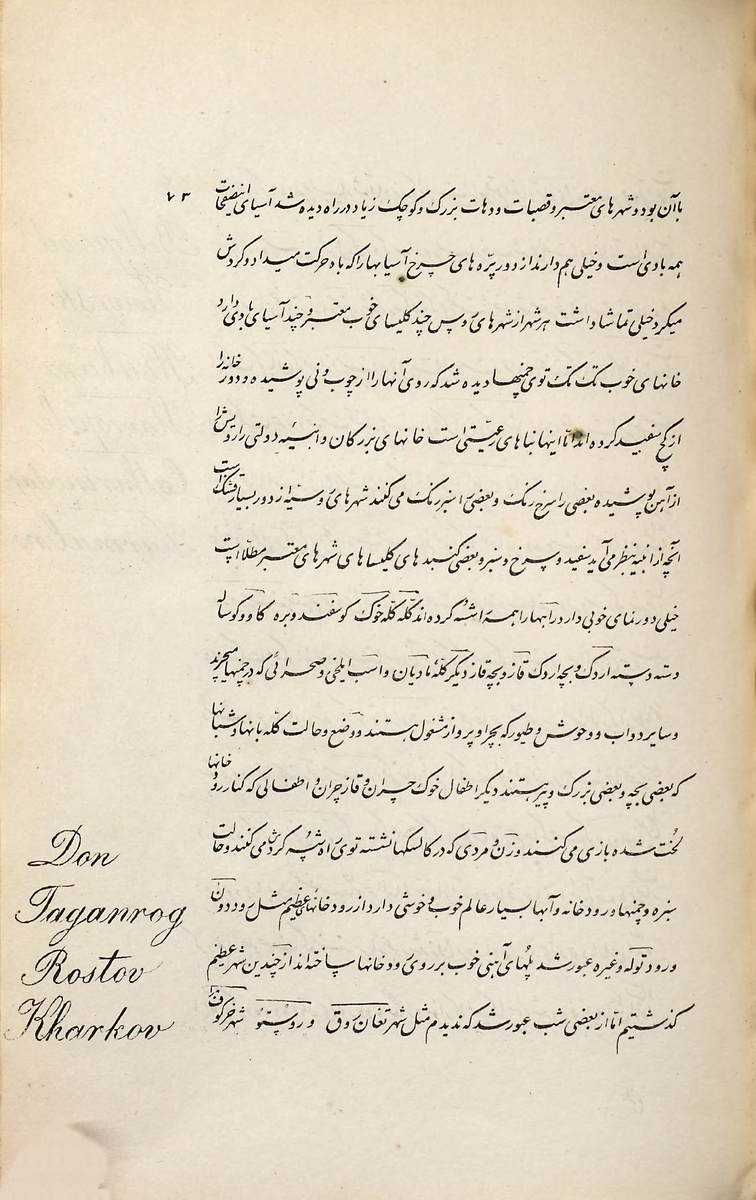 Лист дневника с описанием Таганрога и Ростова. Источник: https://www.digitale-sammlungen.de/en/view/bsb11381438?q=rostov&page=6,7