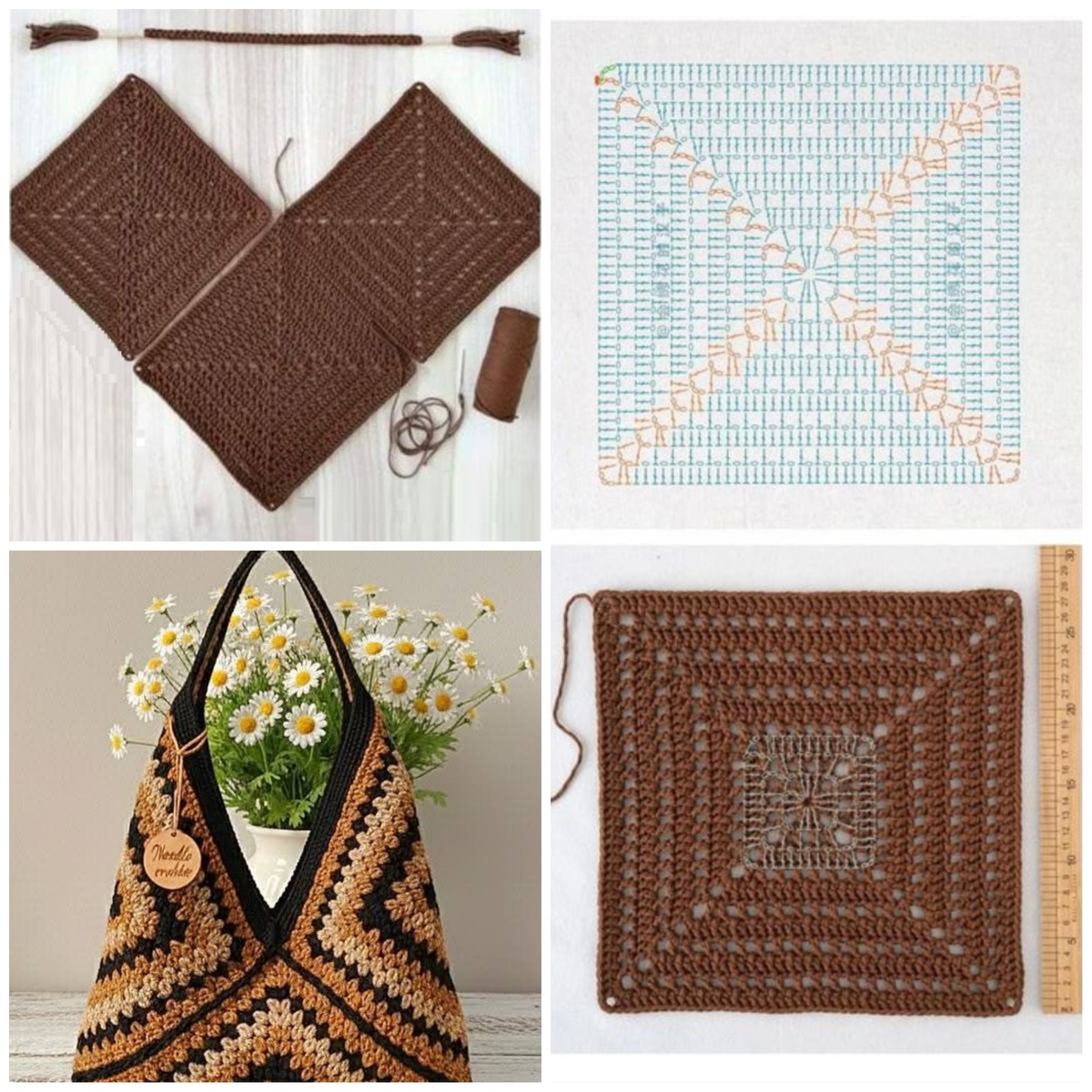 Схема вязания сумки из квадратов