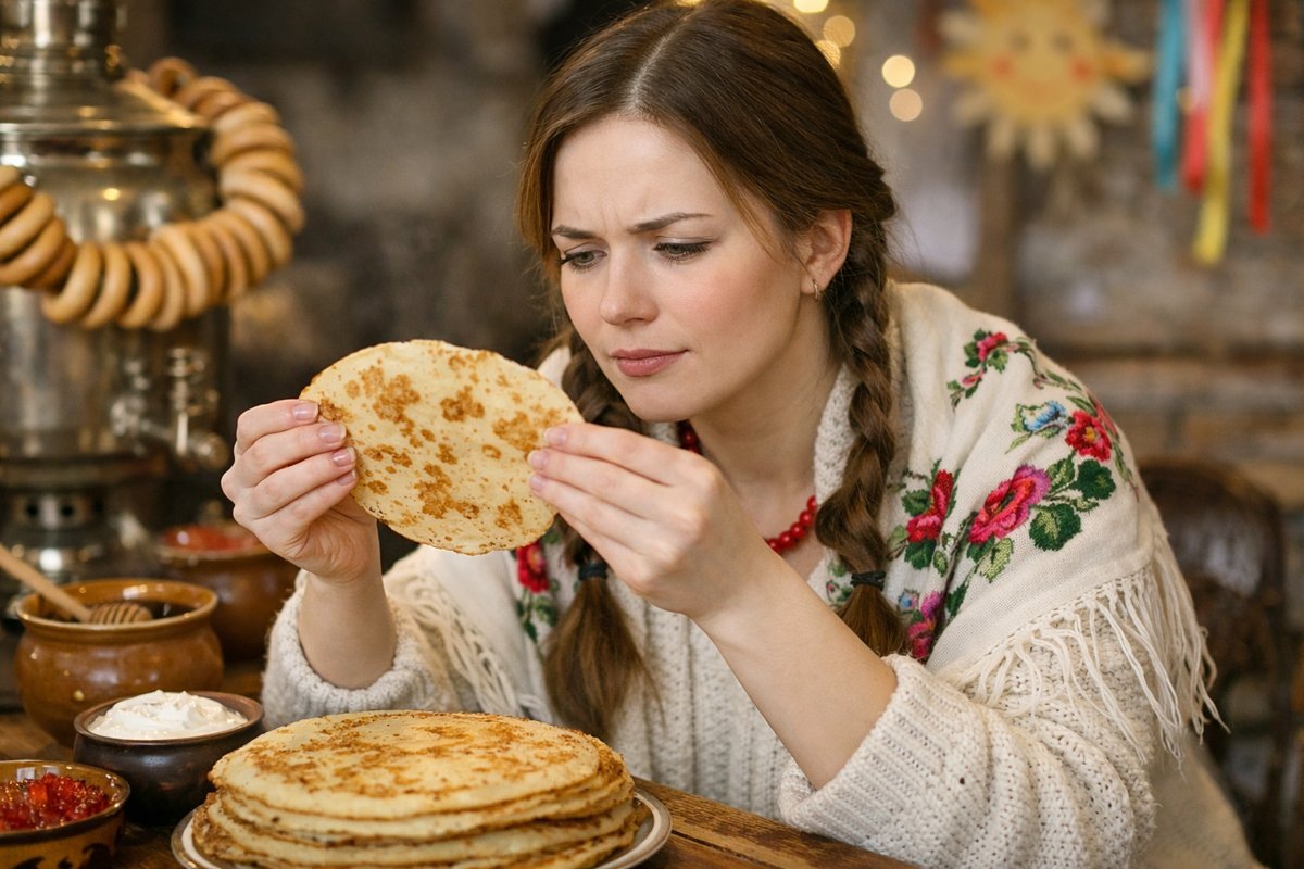 Девушка гадает по блину
