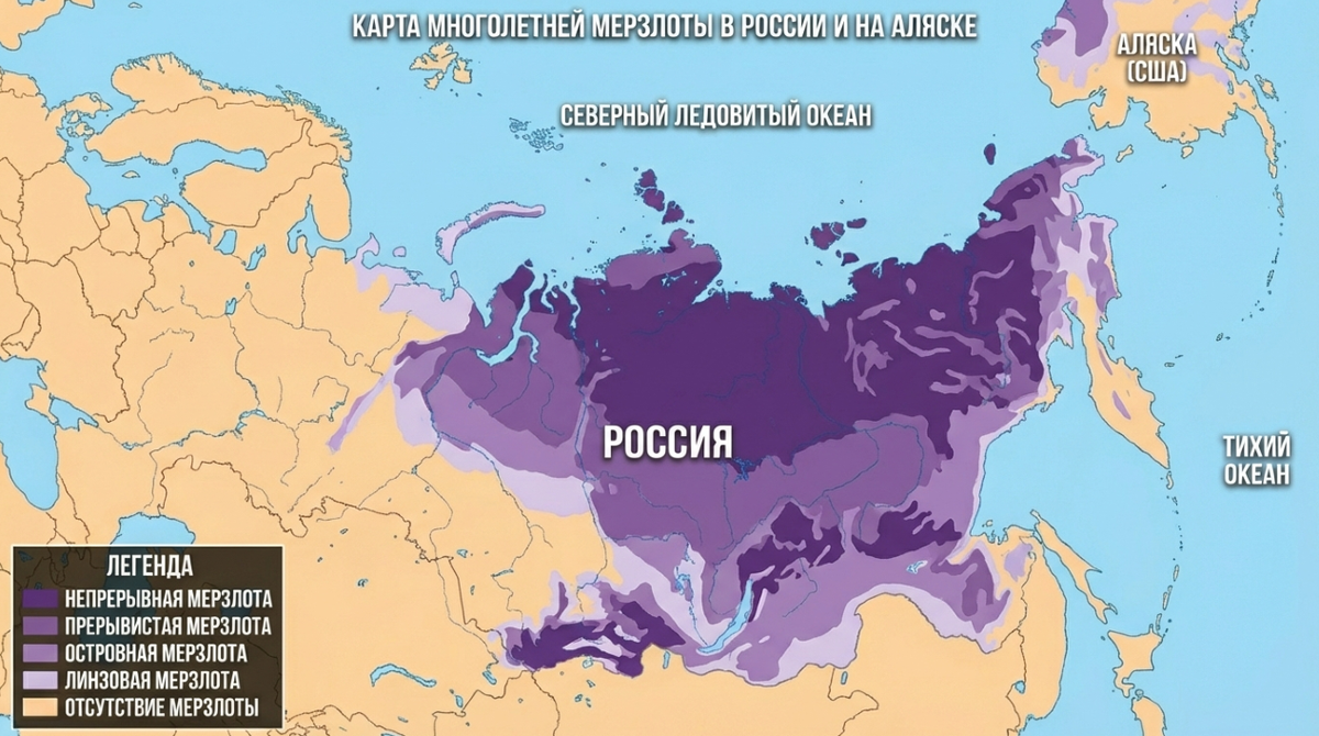 Сравнение зон вечной мерзлоты: почему на Аляске это просто «холодный камень», а в Якутии - ледяной щит на сотни метров вниз