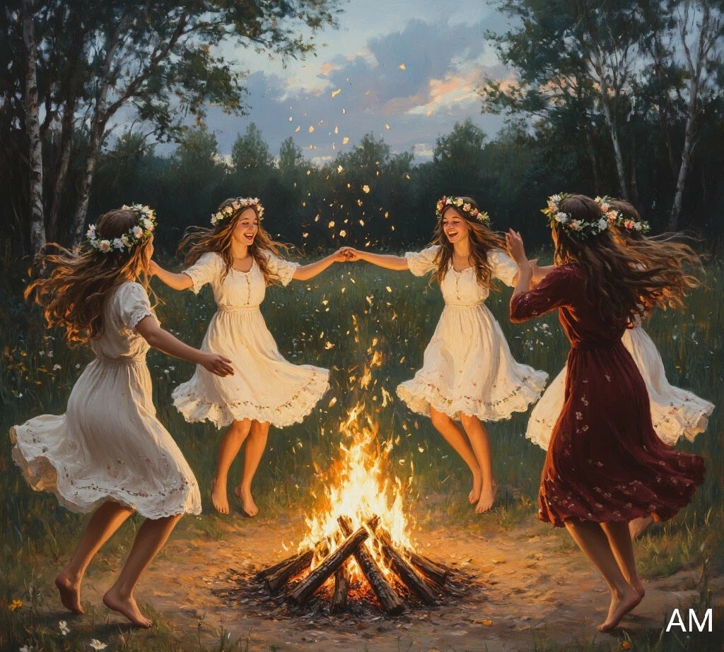 Они крепко сцепились за руки и начали свою завораживающую пляску вокруг огромного костра. Они были веселы, легки, беззаботны. 