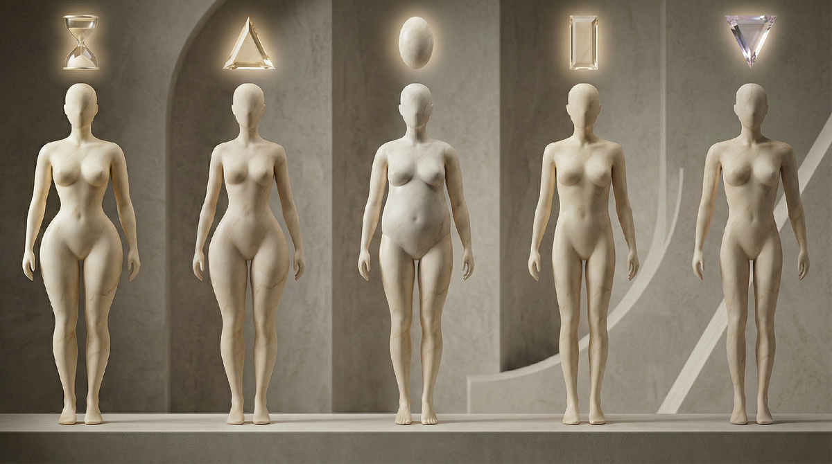 1 - Песочные часы. 2 - Груша. 3 - Яблоко. 4 - Прямоугольник. 5 - Перевернутый треугольник. 