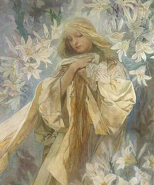 А.Муха Мадонна с лилиями. Фрагмент