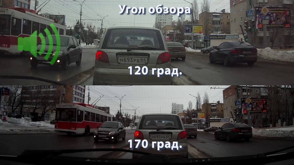 Сверху уменьшенный угол обзора, а снизу как видно всем, если смотреть вперед.