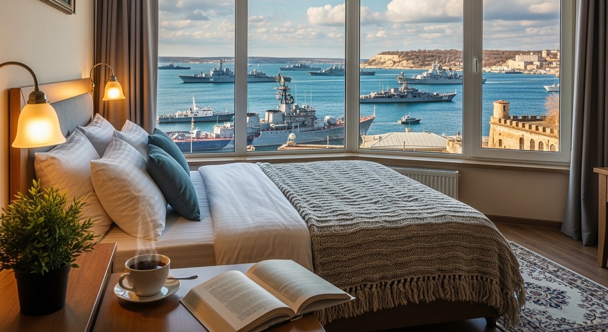 Генеративные фантазии из мира цифры: Вид из окна в центре Севастополя может стоить дороже самого номера, но закаты того стоят.