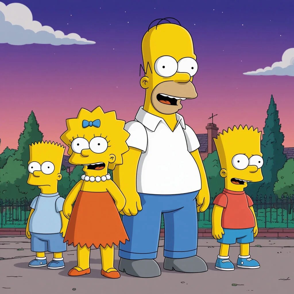 Симпсоны. Иллюстрация сгенерирована нейросетью