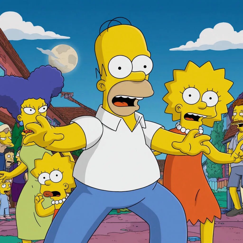 Симпсоны. Иллюстрация сгенерирована нейросетью