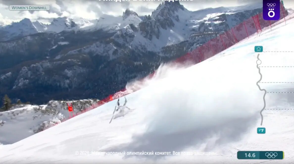    Линдси Вонн. Фото: скриншот из видео Олимпиады-2026 с трансляции Окко.