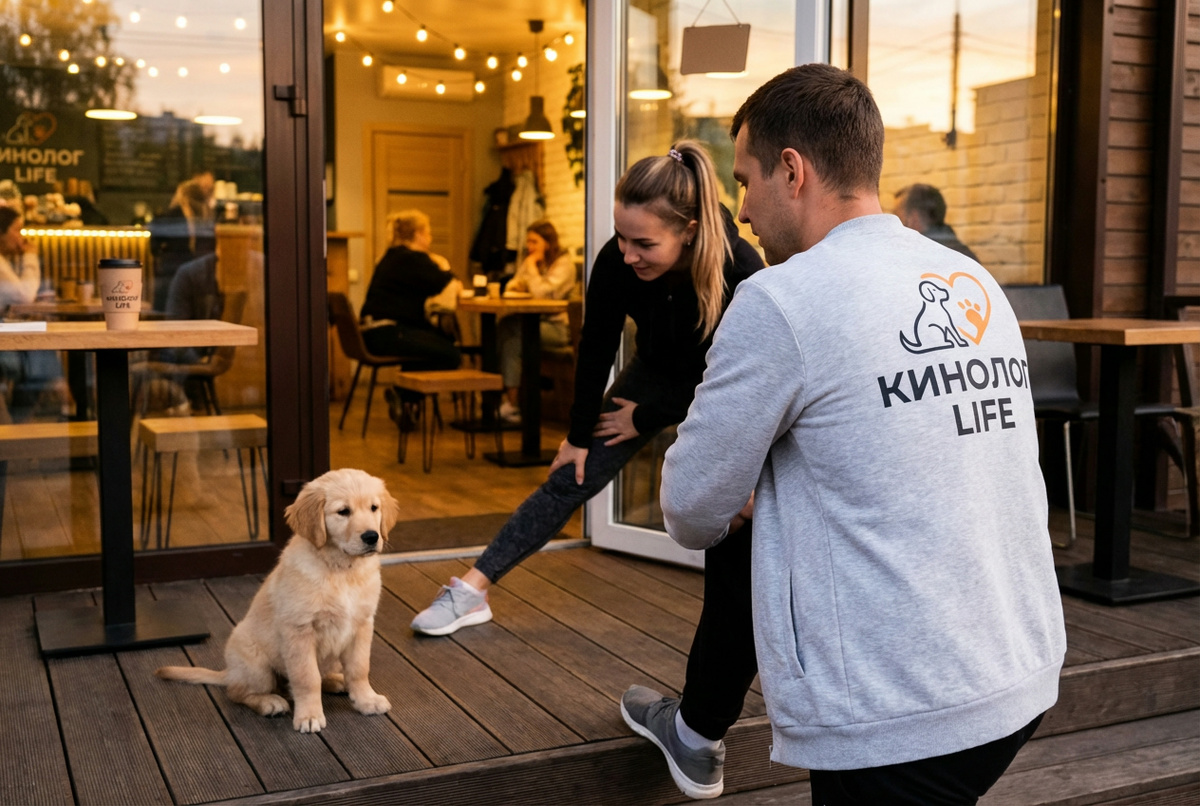 Щенок внимательно смотрит на владельца во время дрессировки