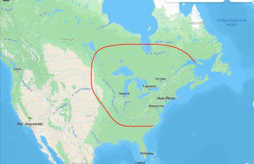 Примерный ореол распространения голубики на ее родине - в Северной Америке.