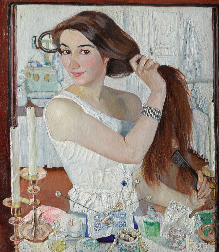 Зинаида Серебрякова - За туалетом. Автопортрет, 1909. Третьяковская галерея. Источник: https://artchive.ru/zinaidaserebriakova/works/11958~Za_tualetom_Avtoportret