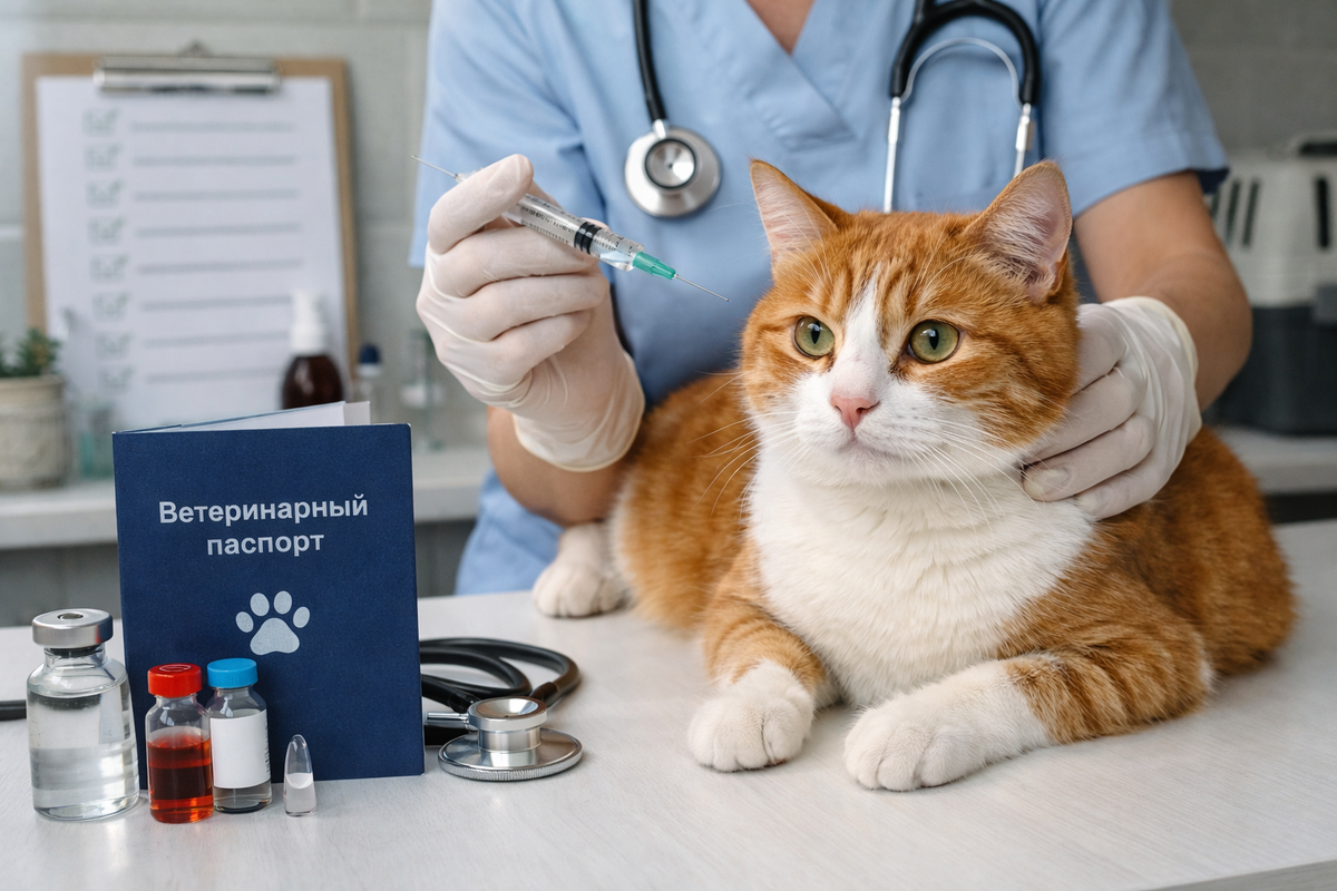 Коту делают вакцинацию