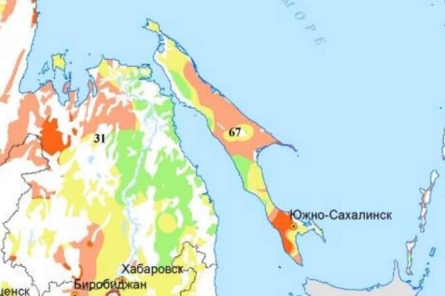    Красный — очень высокая активность оползней Фото: Роснедра/ ФБГУ Гидроспецгеология, составитель Королев Е. Ю.