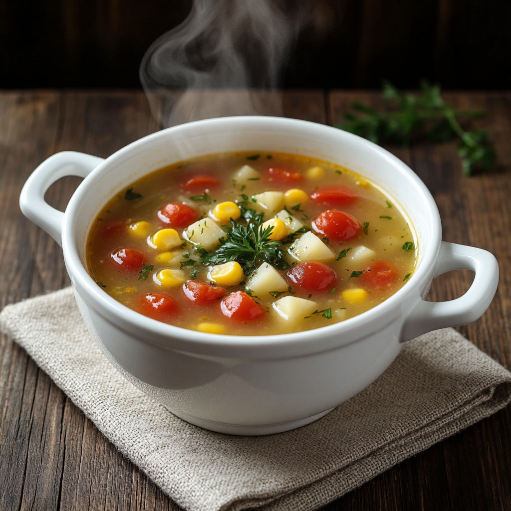Ароматная похлёбка с кукурузой и помидорами: лёгкий суп на каждый день 🍲🌽