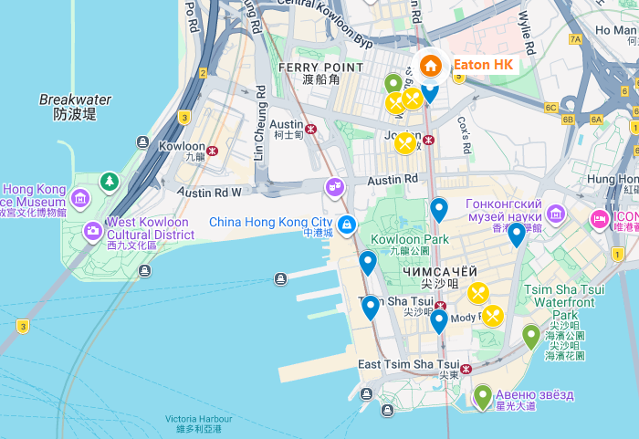 Расположение отеля Eaton на карте Гонконга