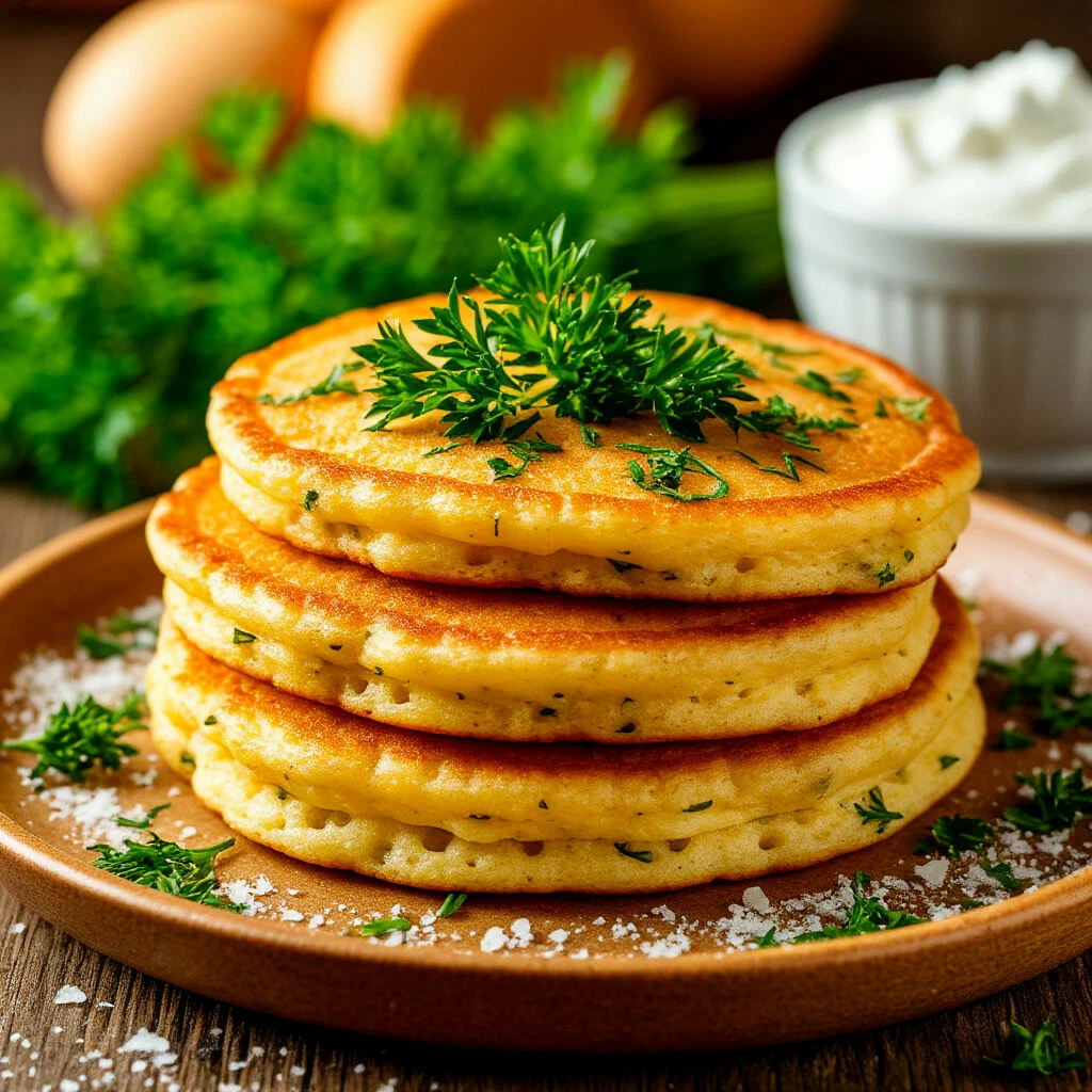 Оладьи из манной каши несладкие (закусочные) с зеленью и сыром