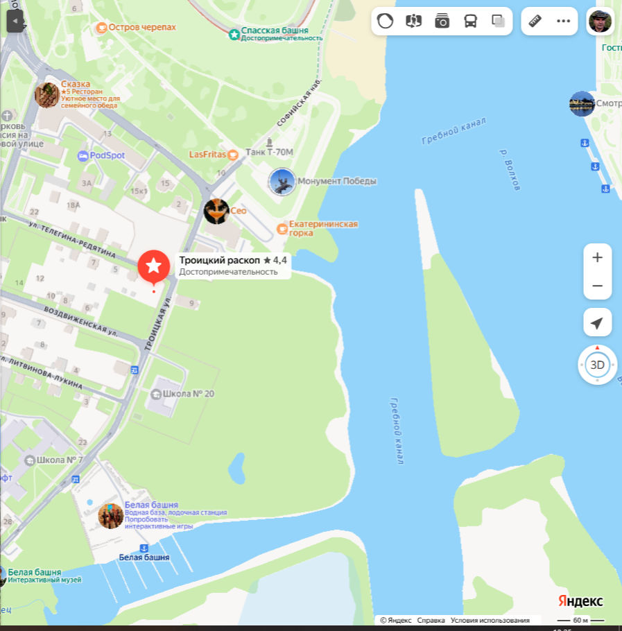 Местонахождение Троицкого раскопа в Великом Новгороде.