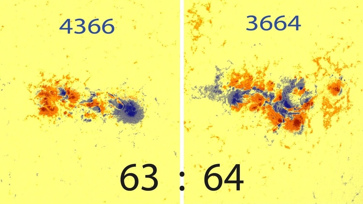            Активные солнечные области 4366 и 3664           xras.ru