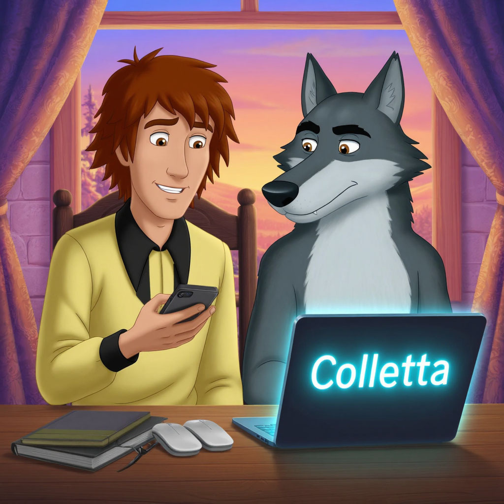 **Аннотация к сказке «Иван‑царевич и Серый Волк в XXI веке» (автор — Коллетта)**В этой современной интерпретации классической сказки действие переносится в высокотехнологичное царство‑государство XXI века, где древние чудеса переплетаются с достижениями науки и цифровых технологий.Главный герой — Иван‑царевич, не только наследник престола, но и талантливый программист, — сталкивается с небывалой угрозой: из королевского хранилища похищен Кристалл Света, источник энергии всего города. Без него через три дня город погрузится во тьму, а все технологические системы выйдут из строя.В поисках артефакта Иван встречает необычного союзника — Серого Волка, который некогда охранял лесные тайны, а теперь следит за равновесием между природой и технологиями. Вместе им предстоит:* разгадать цифровые загадки;* преодолеть ловушки в виде голограмм и виртуальных фантомов;* сразиться с Кощеем Бессмертным, мечтающим вернуть эпоху пара и шестерёнок;* восстановить энергию города и спасти королевство.Сказка сочетает традиционные фольклорные мотивы (Баба‑Яга, Леший, Кощей) с современными элементами (электрокары, дроны, блокчейн, виртуальная реальность), показывая, что в любую эпоху главными ценностями остаются дружба, смекалка и взаимовыручка.**Для кого эта сказка:**  * для детей и подростков, любящих фэнтези и технологии;  * для взрослых, ценящих креативные переосмысления классических сюжетов;  * для всех, кто верит, что даже в цифровом мире есть место волшебству.