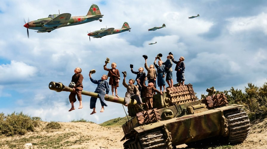 Белорусские дети на подбитом немецком «Тигре» под Минском