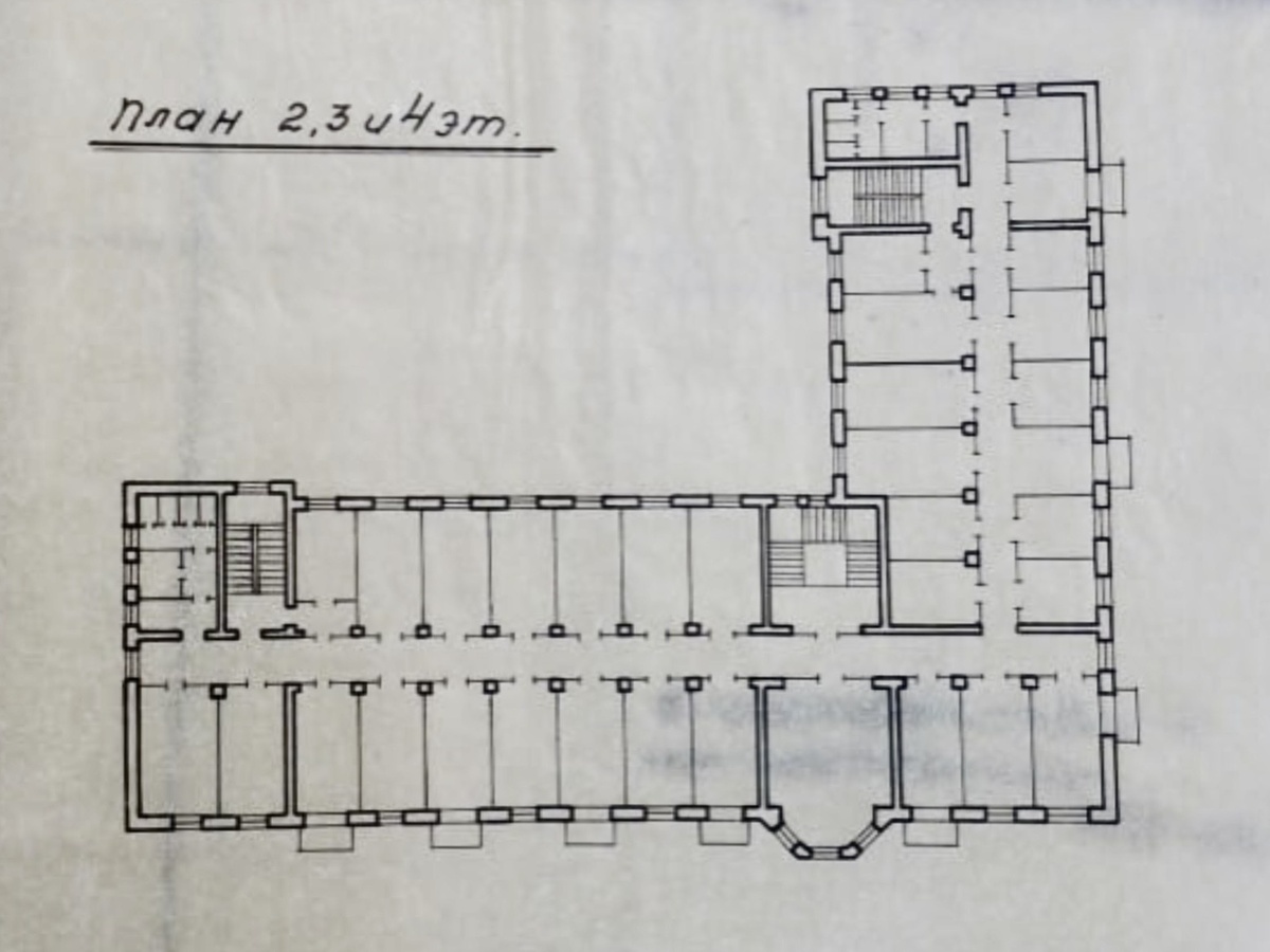 Общежитие поселка Минтяжстроя. План типового этажа. Из архива Музея районов Измайлово, Соколиная гора и Гольяново.