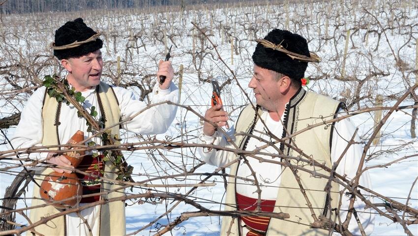 Если холодно. Кстати, в руках у болгарина слева - та самая бутылка бъклица, по форме напоминающая бутылочную тыкву