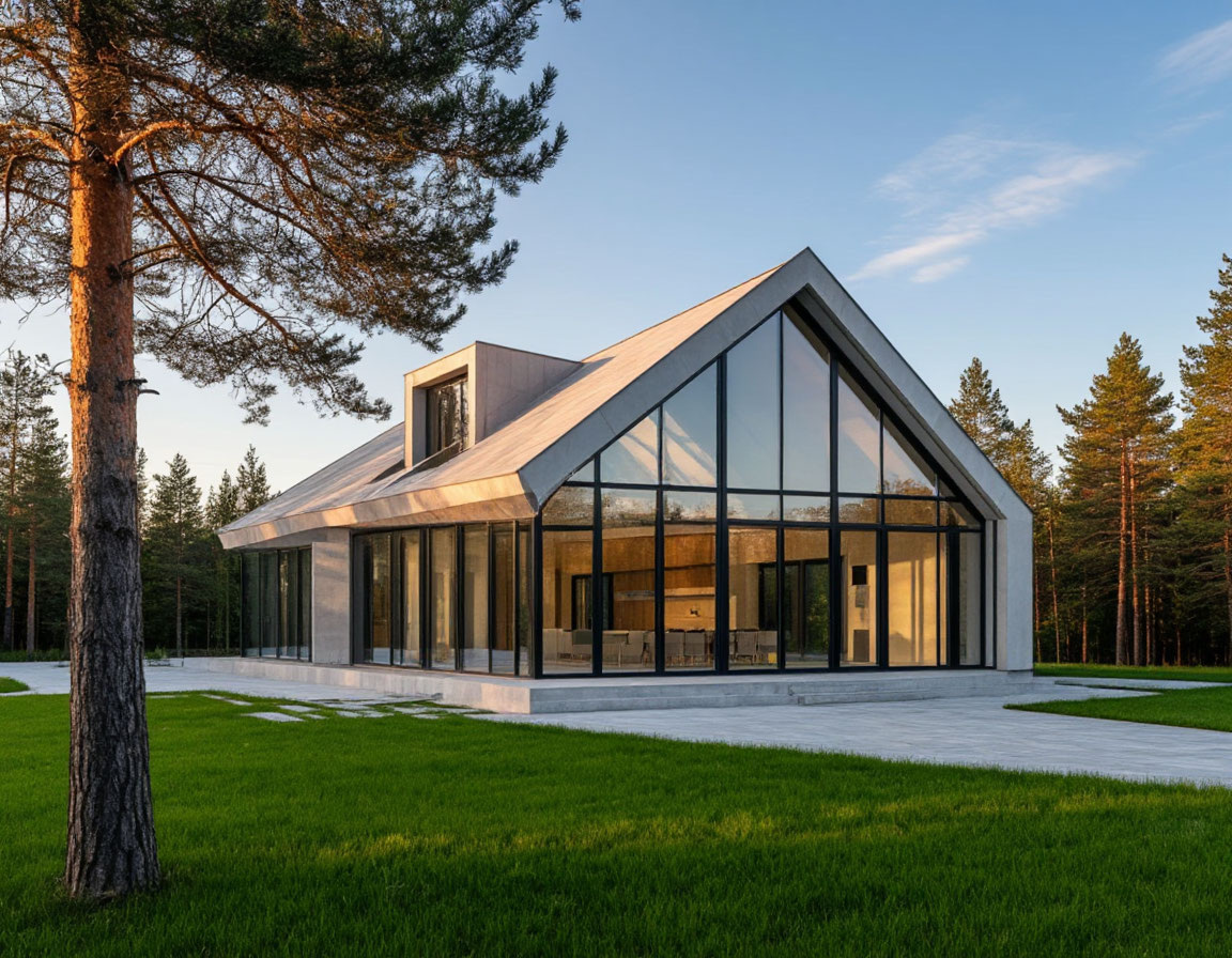 Стеклянный дом на железобетонном каркасе. 