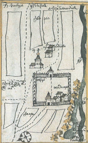 План Угецкой слободы из «Служебной чертежной книги» - один из трех атласов, составленных сибирским изографом С.У. Ремезовым и его сыновьями кон. XVII — нач. XVIII в.
