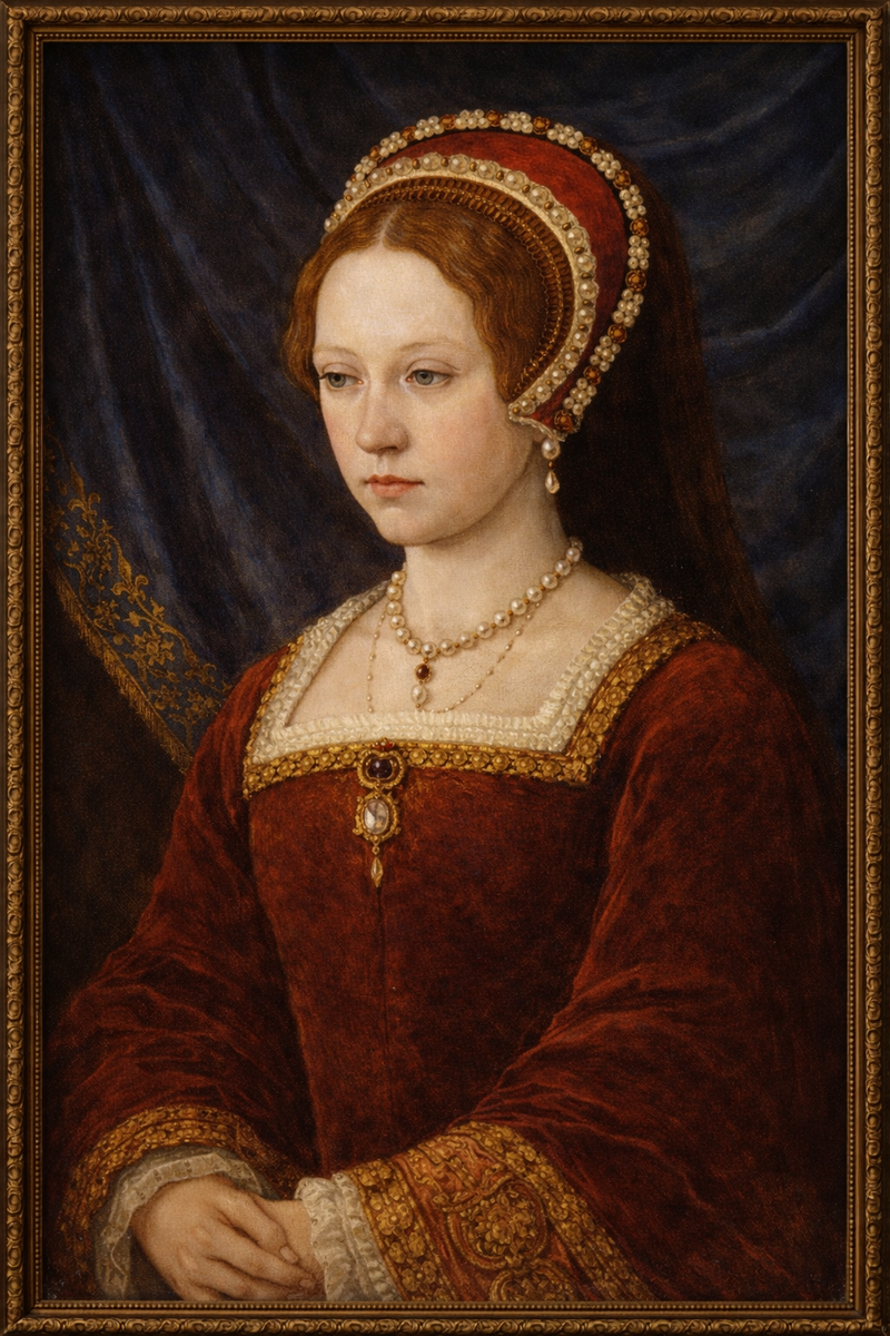 Мария Тюдор, дочь Екатерины Арагонской и Генриха VIII. Создано ИИ