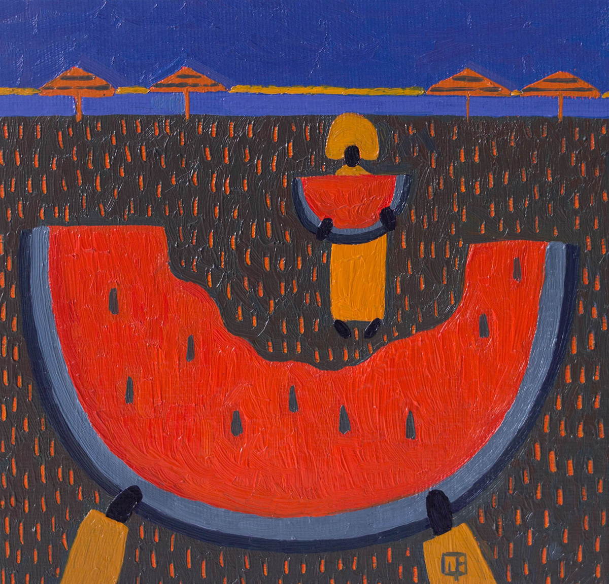 Щепина Е.А. "Едоки арбуза на черном пляже" из серии "Жизнь маленьких людей"