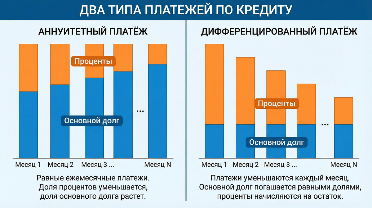 Два типа платежей: аннуитет и дифференциорованный