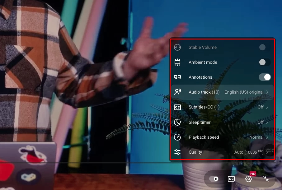 Настройки плеера в Ютубе