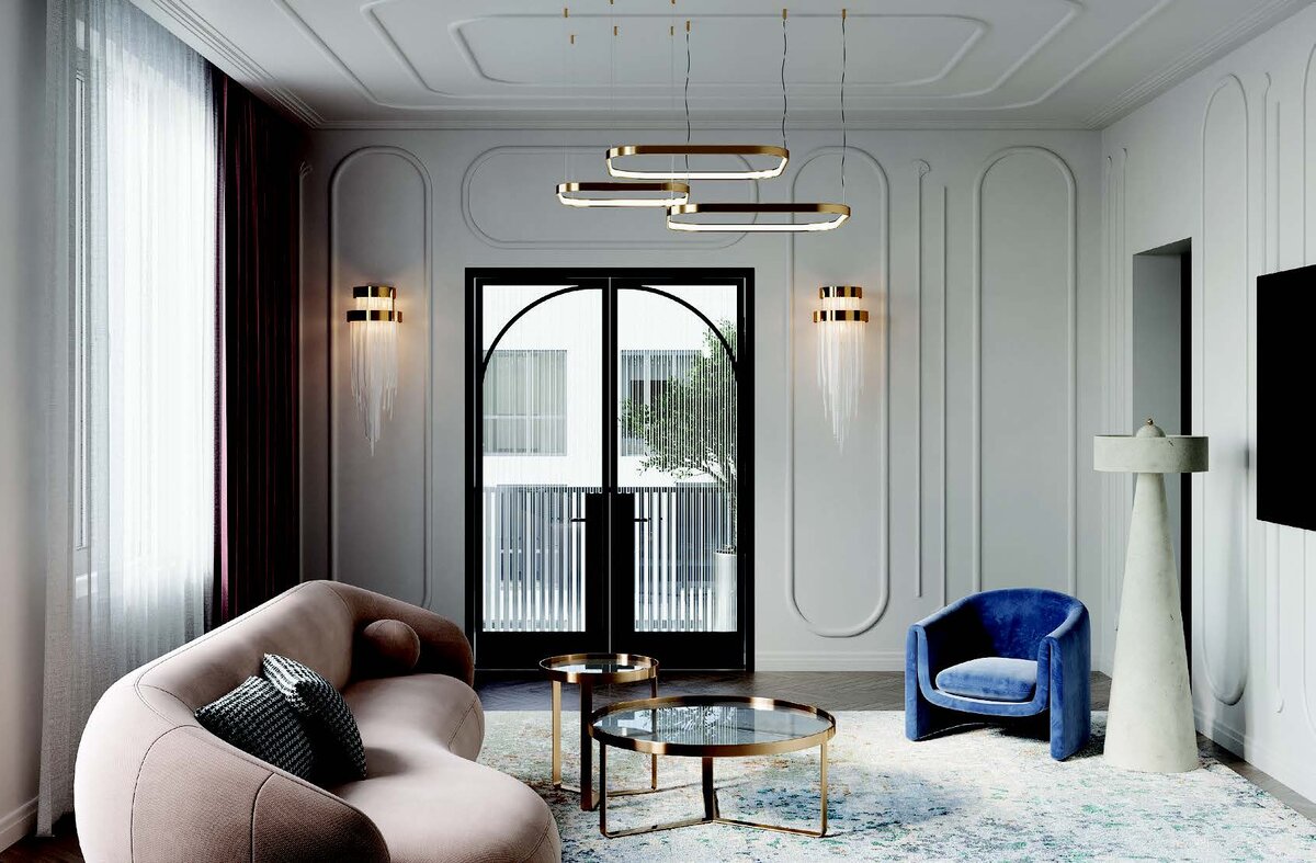 Молдинги Европласт в современном интерьере добавляют графику и композиционную завершенность.