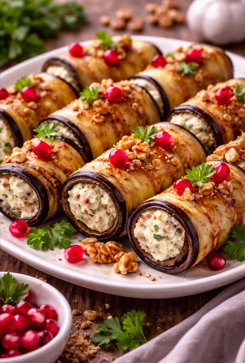 Закуска из баклажанов с чесночным кремом