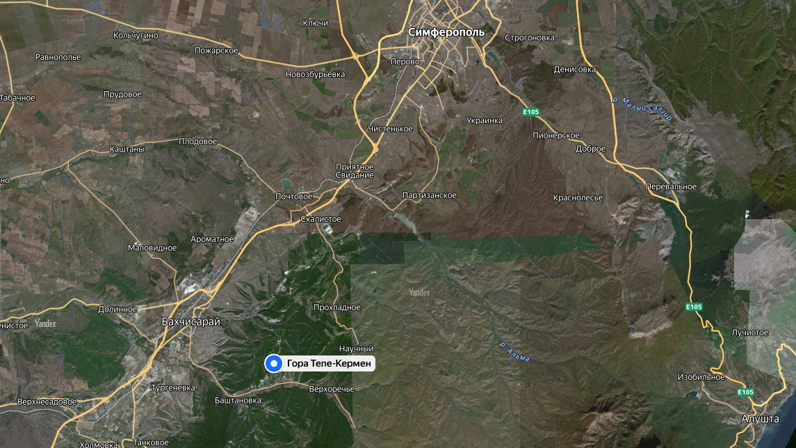Тепе-Кермен на карте Крыма