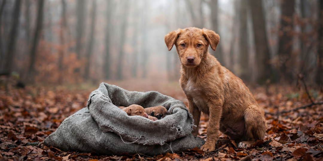 Щенок охранял брошенный мешок в лесу – внутри пищали двое новорождённых