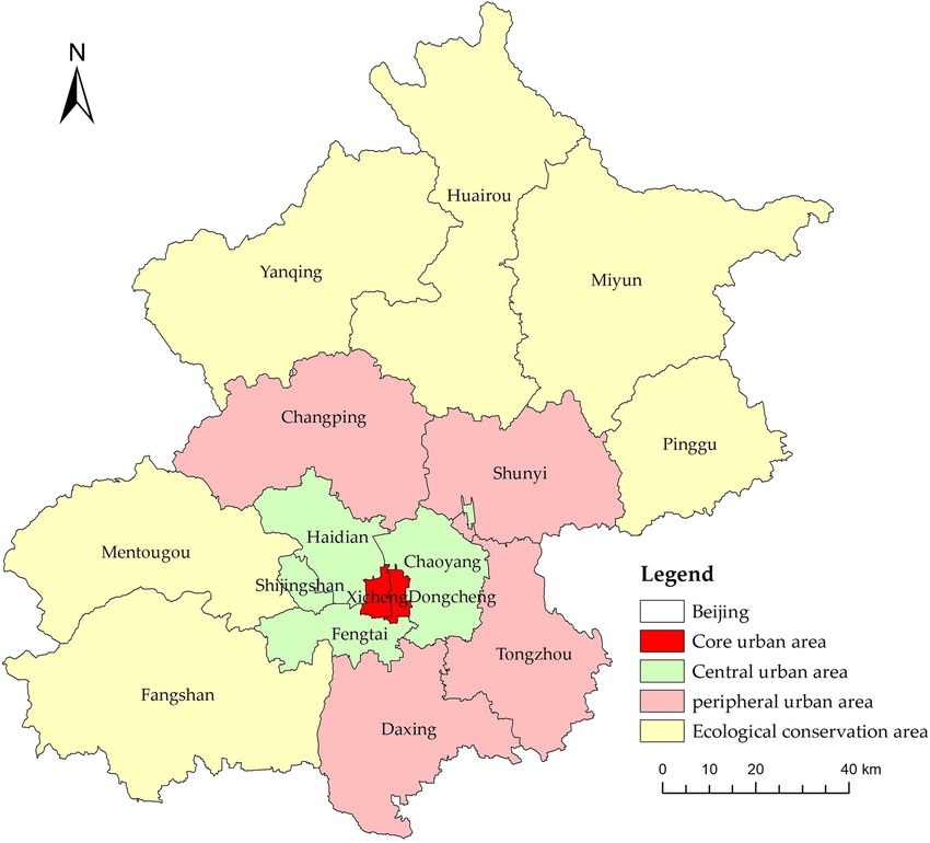 Районы Пекина на карте
