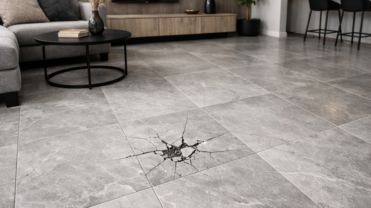 Твёрдые напольные покрытия при падении тяжёлых предметов могут потрескаться или расколоться 