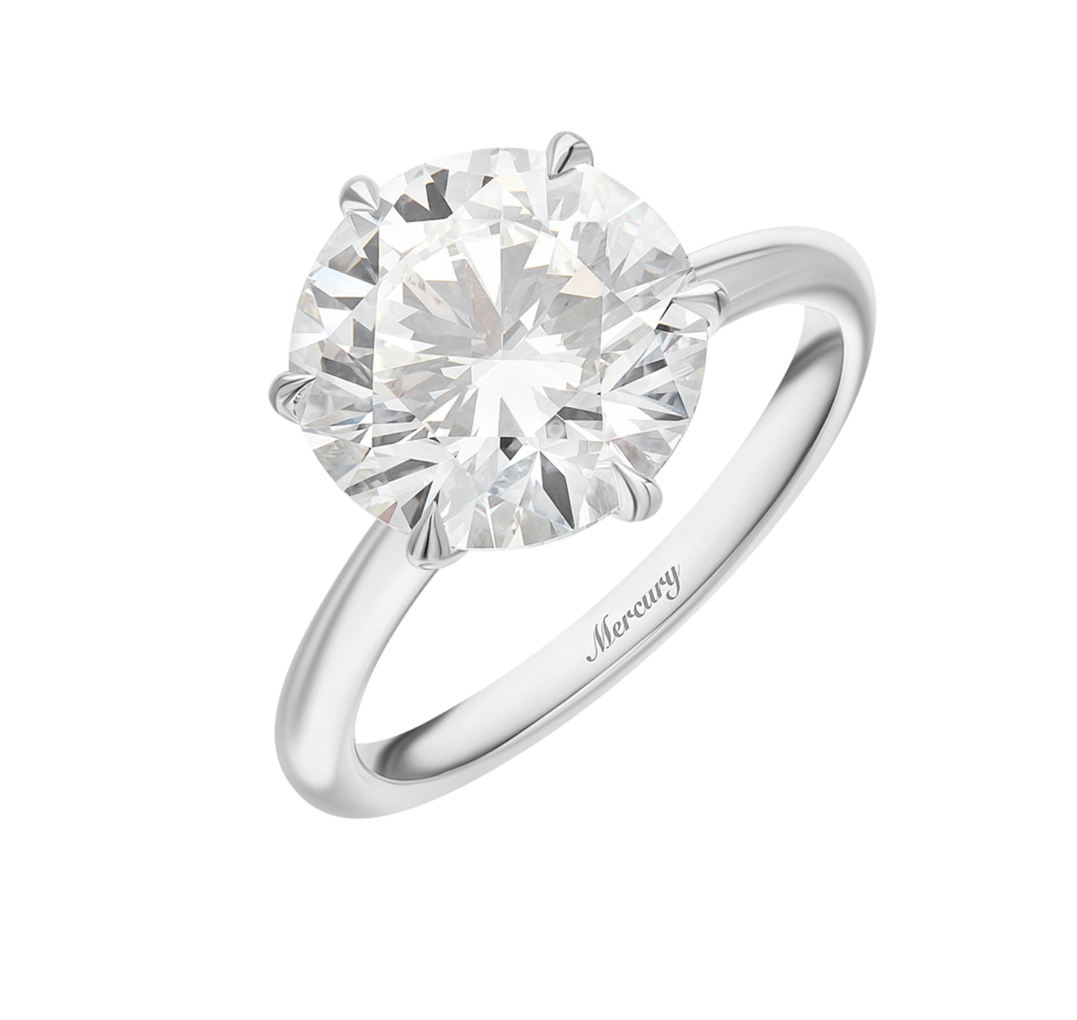 Кольцо Mercury Classic из белого золота с круглым бриллиантом, закрепленным с помощью 6 лапок