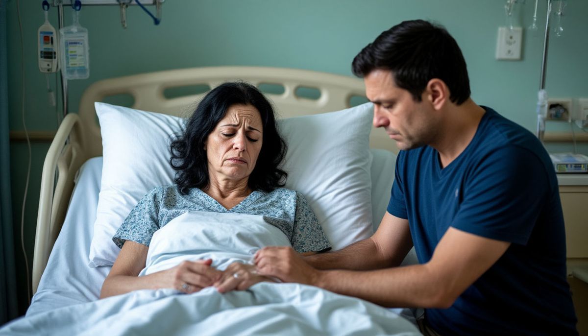 Муж у постели жены